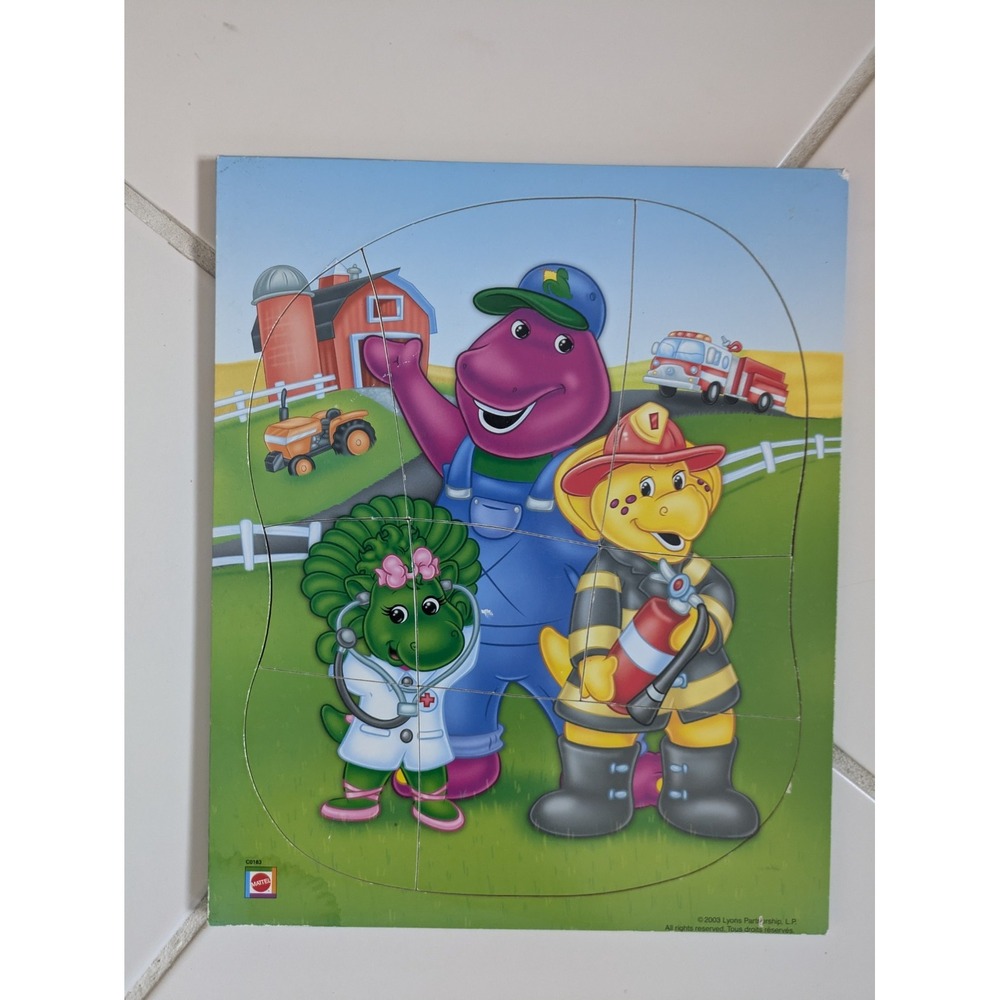 Vintage Barney Wooden Puzzle Playing Hopscotch - Picture 7 of 9